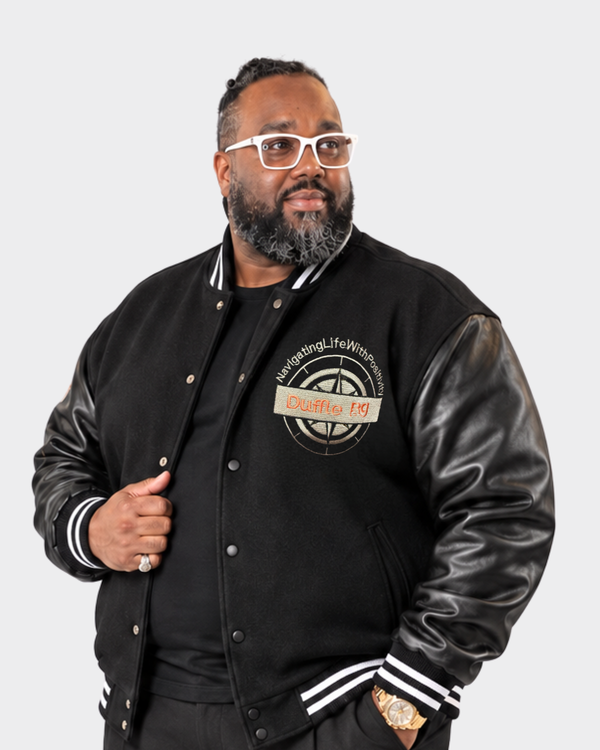 Varsity N.A.V | Heavyweight Black Jacket | By Duffle Bag Apparel