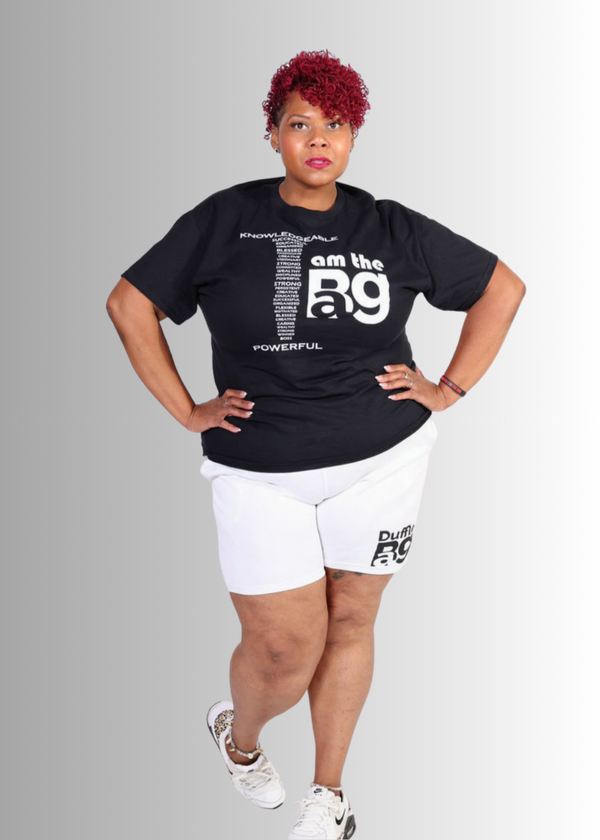 Royal Unisex I AM T-Shirt in black with bold statement design, comfortable and lightweight fit.
#black/white