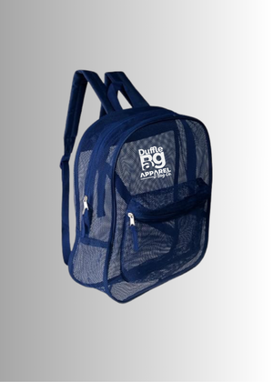 Blue mesh backpack with visible branding on a gray background