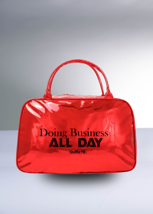 Glossy patent leather oversized business bag with secure top-zip designed for all-day business and travel
