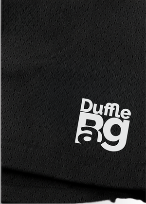 #BLack Duffle Run Performance Dri-Fit Shorts in black with breathable, moisture-wicking fabric and elastic waistband.