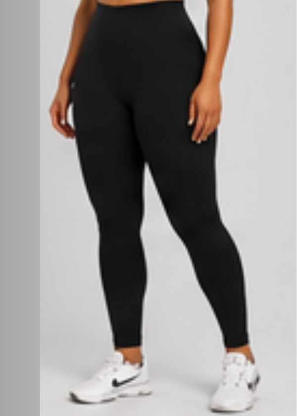 Person wearing #black leggings with white sneakers on a light gray background