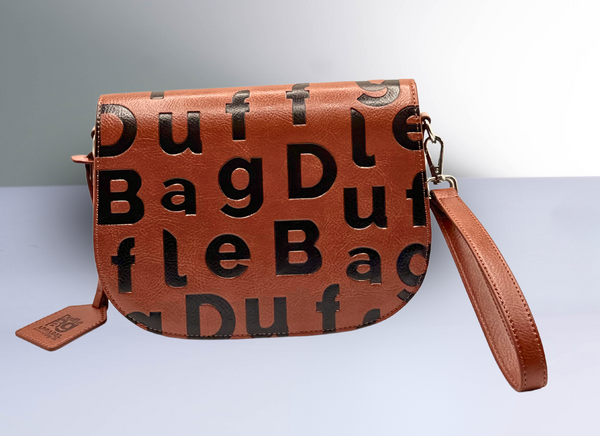 #Camel Brown leather bag with 'Duffle Bag logo