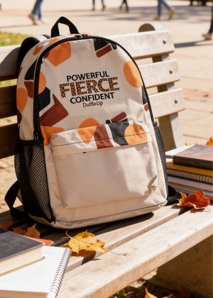 Fierce Backpack with bold "Be Confident" affirmation, water-resistant durable design, and spacious compartments for daily use