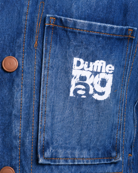 Duffle Bag denim jacket chest logo and distressed detail