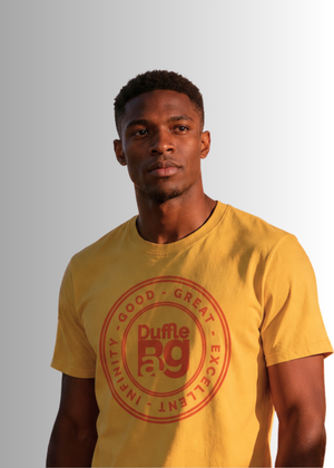 #yellow Good Slim Fit Tee by Duffle Bag Apparel, unisex relaxed fit shirt made of 50% polyester and 50% cotton.