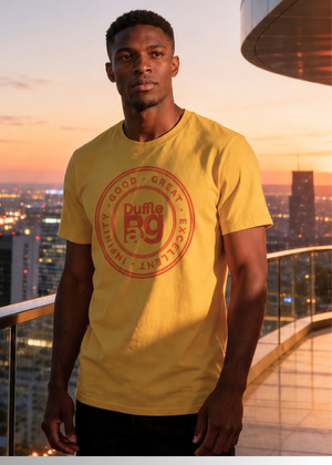 #yellow Good Slim Fit Tee by Duffle Bag, unisex relaxed fit tee made of 50% polyester and 50% cotton.