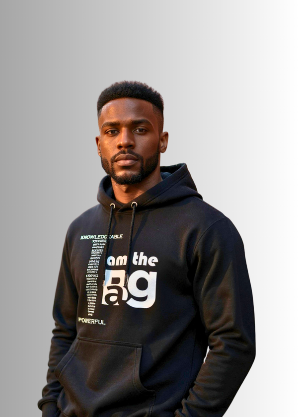 Unisex I AM hoodie with bold statement print and premium cotton blend
