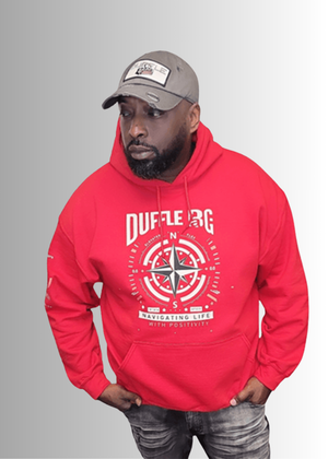 N.A.V Empowerment Hoodie by Duffle Bag featuring compass design for positive mindset. 
#red
