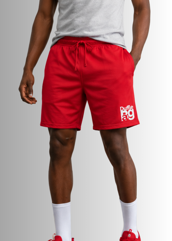 DUFFLE RUN Dri-Fit Shorts in black with mesh panels and elastic waistband for workout and casual wear