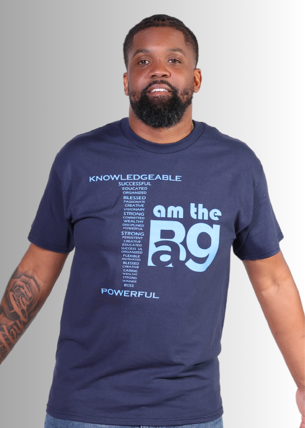 Royal Unisex I AM T-Shirt with bold inspirational text, black with a comfortable fit.
#Navyblue/lightblue